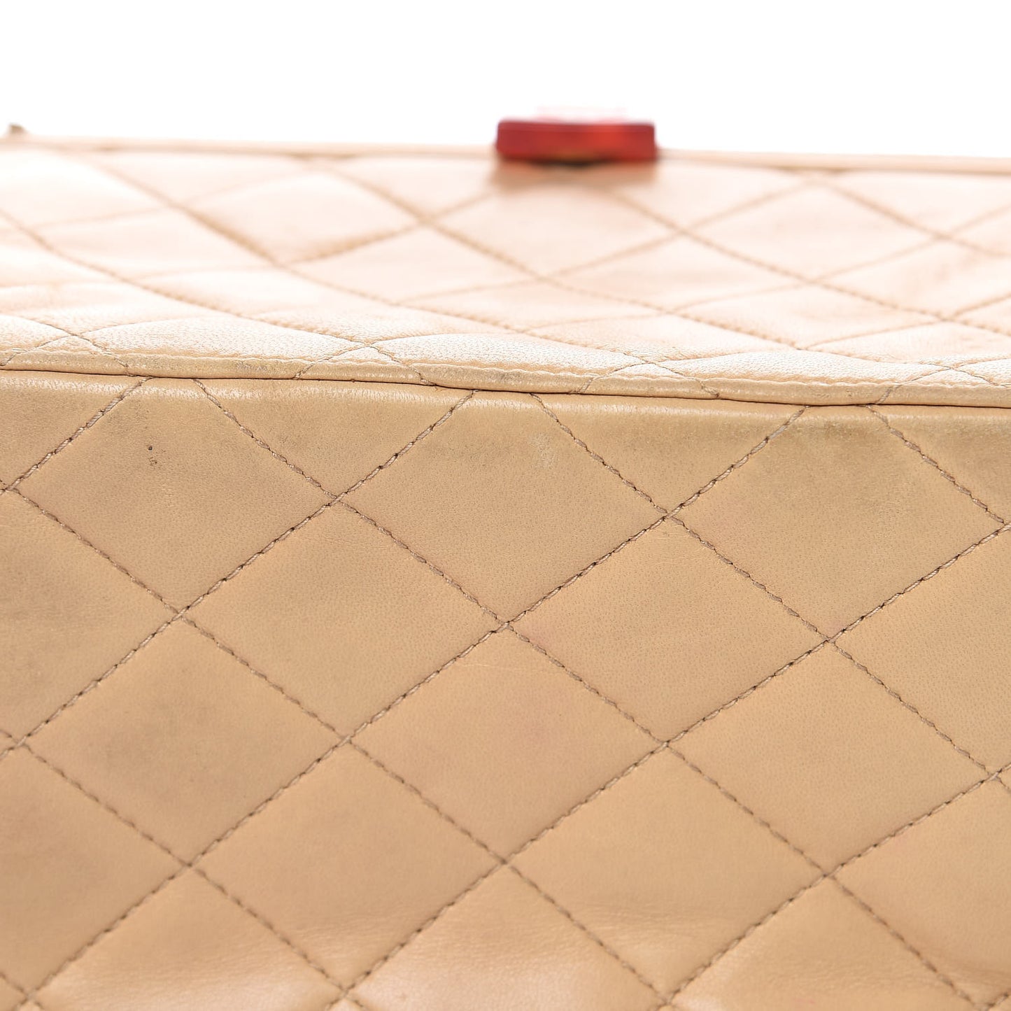 Lambskin Quilted Tortoise Box Bag Beige