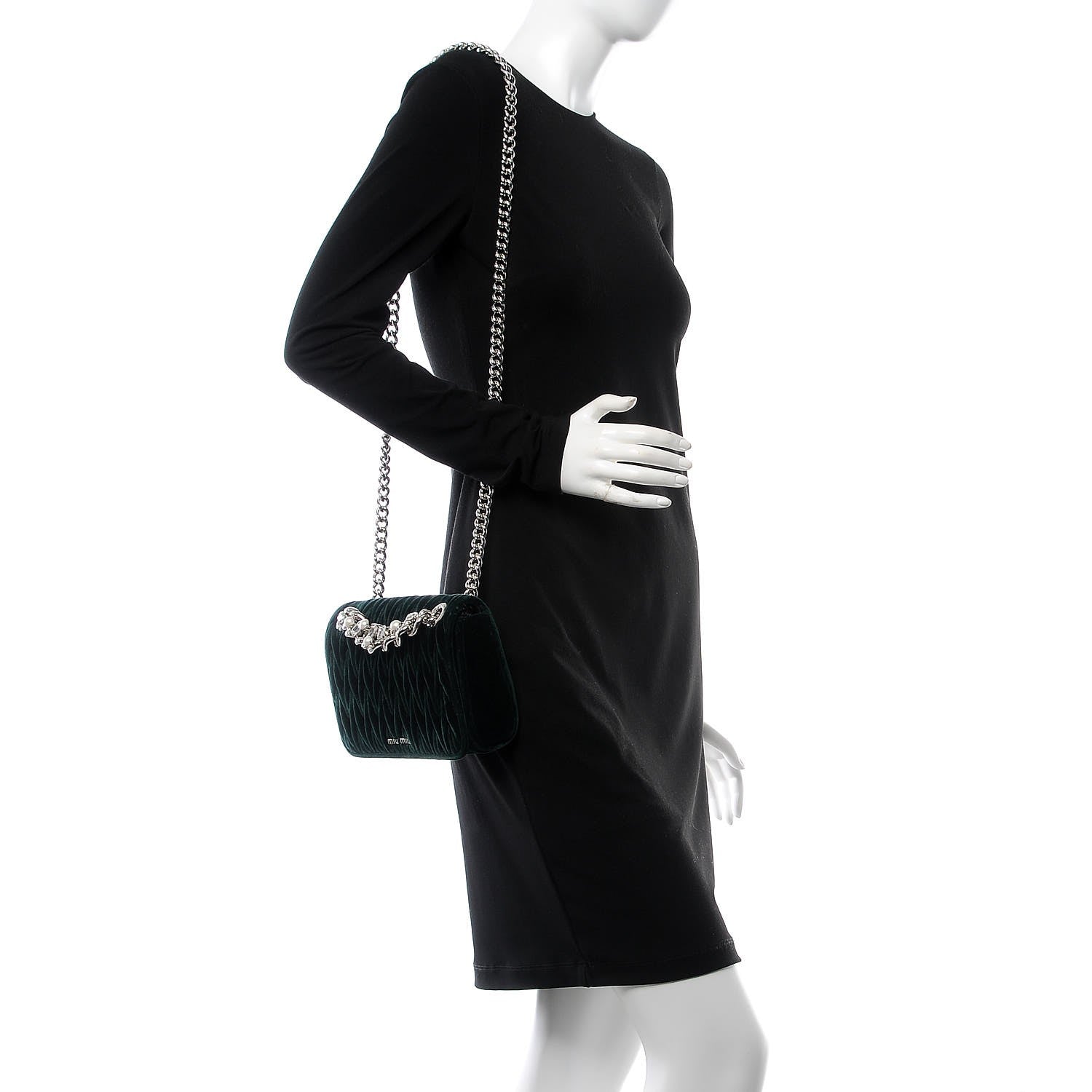 Miu Miu Velluto Matelasse Chain Shoulder Bag Smeraldo 2 of 8