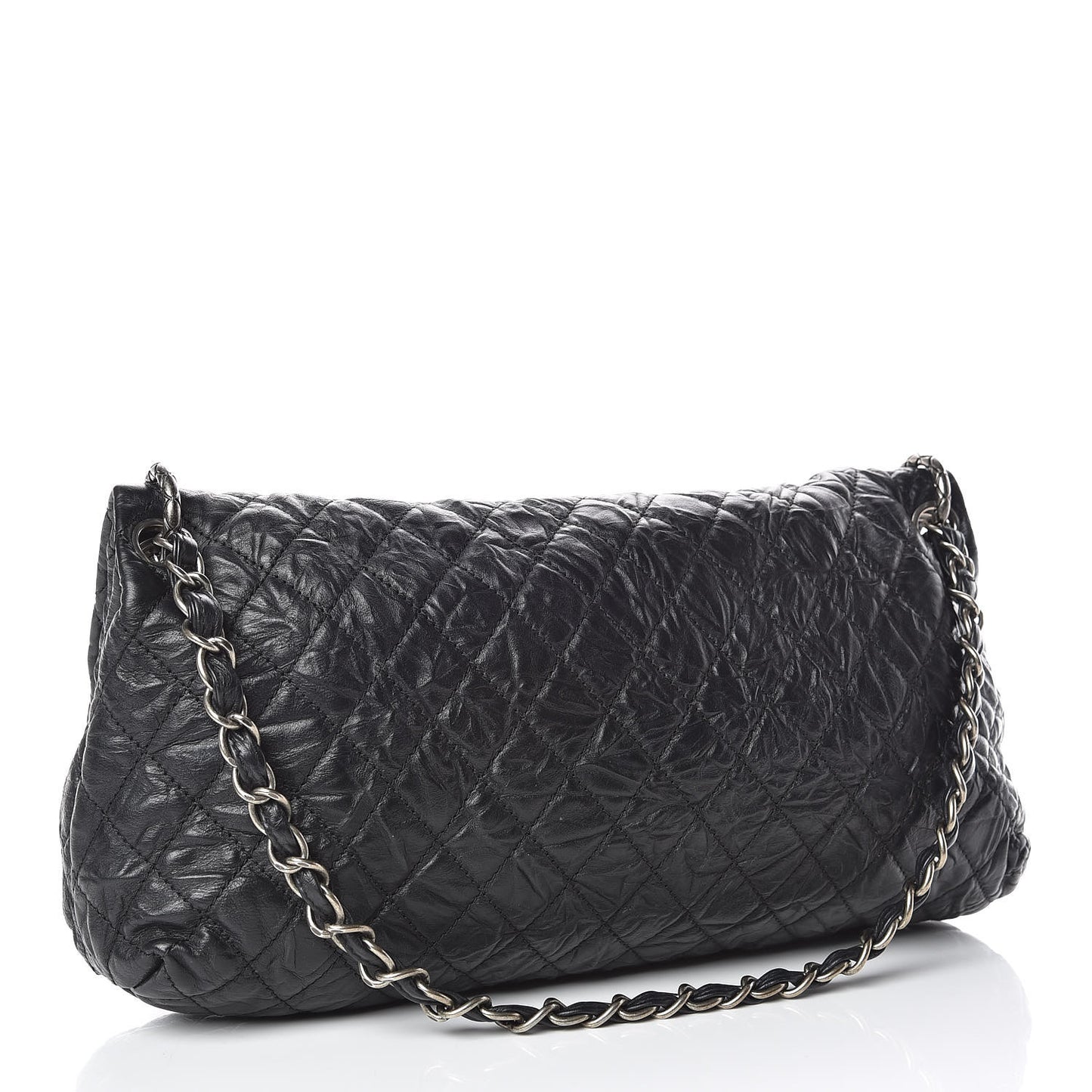 Aged Calfskin Quilted Coco Rider Fold Over Flap Black
