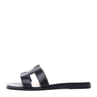 Hermes Box Calfskin Oran Sandals 36.5 Black 1 of 10