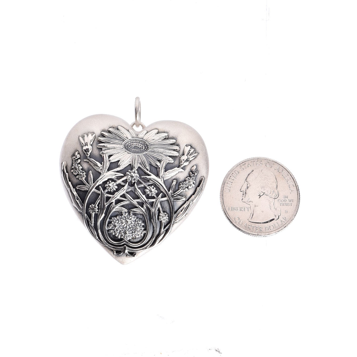Sterling Silver Large Ziegfeld Daisy Heart Locket Pendant