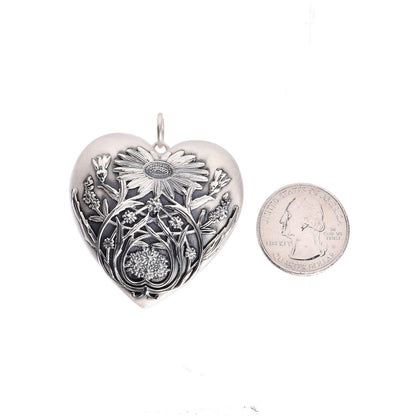Tiffany Sterling Silver Large Ziegfeld Daisy Heart Locket Pendant 2 of 5