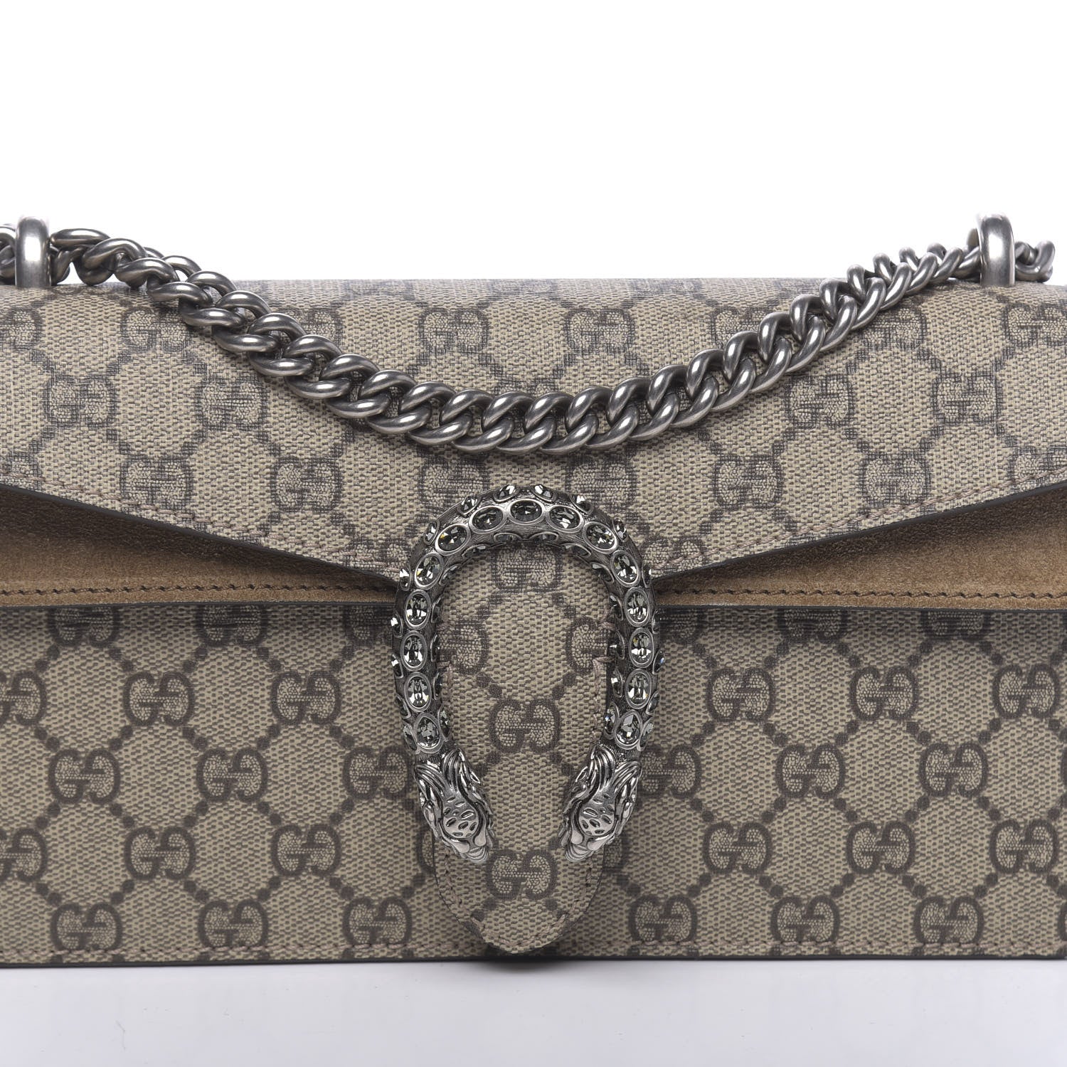Gucci GG Supreme Monogram Suede Crystal Small Dionysus Shoulder Bag Beige Ebony Taupe 10 of 10
