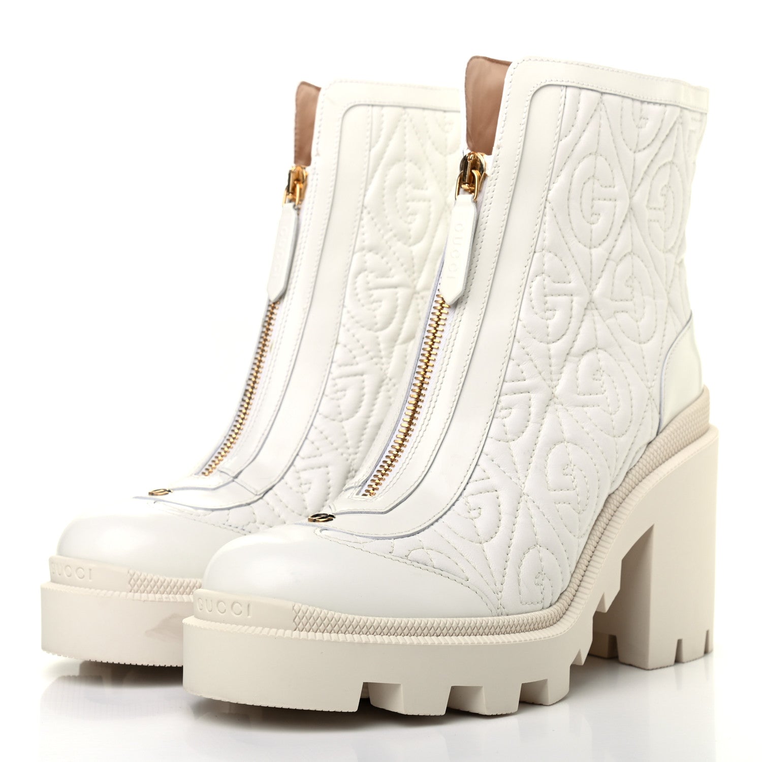 Gucci Calfskin Nappa Rhombus Quilted Trip Ankle Boots 37.5 Great White 3 of 9