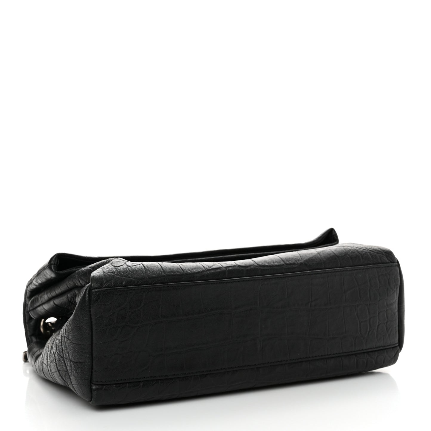Calfskin Crocodile Embossed Medium West Hollywood Monogram Fold-Over Black