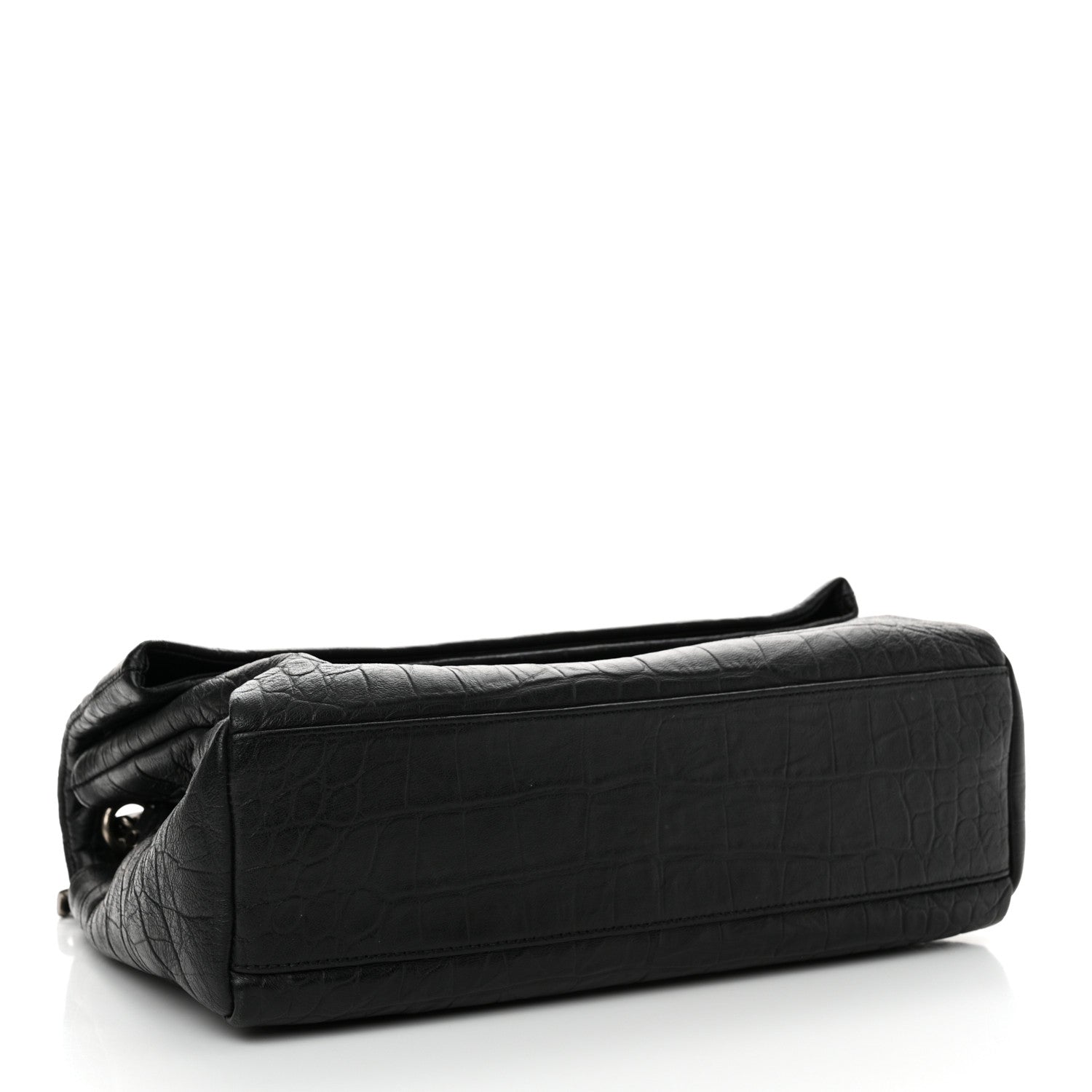 Saint Laurent Calfskin Crocodile Embossed Medium West Hollywood Monogram Fold-Over Black 4 of 13