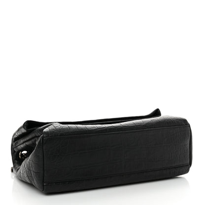Saint Laurent Calfskin Crocodile Embossed Medium West Hollywood Monogram Fold-Over Black 4 of 13