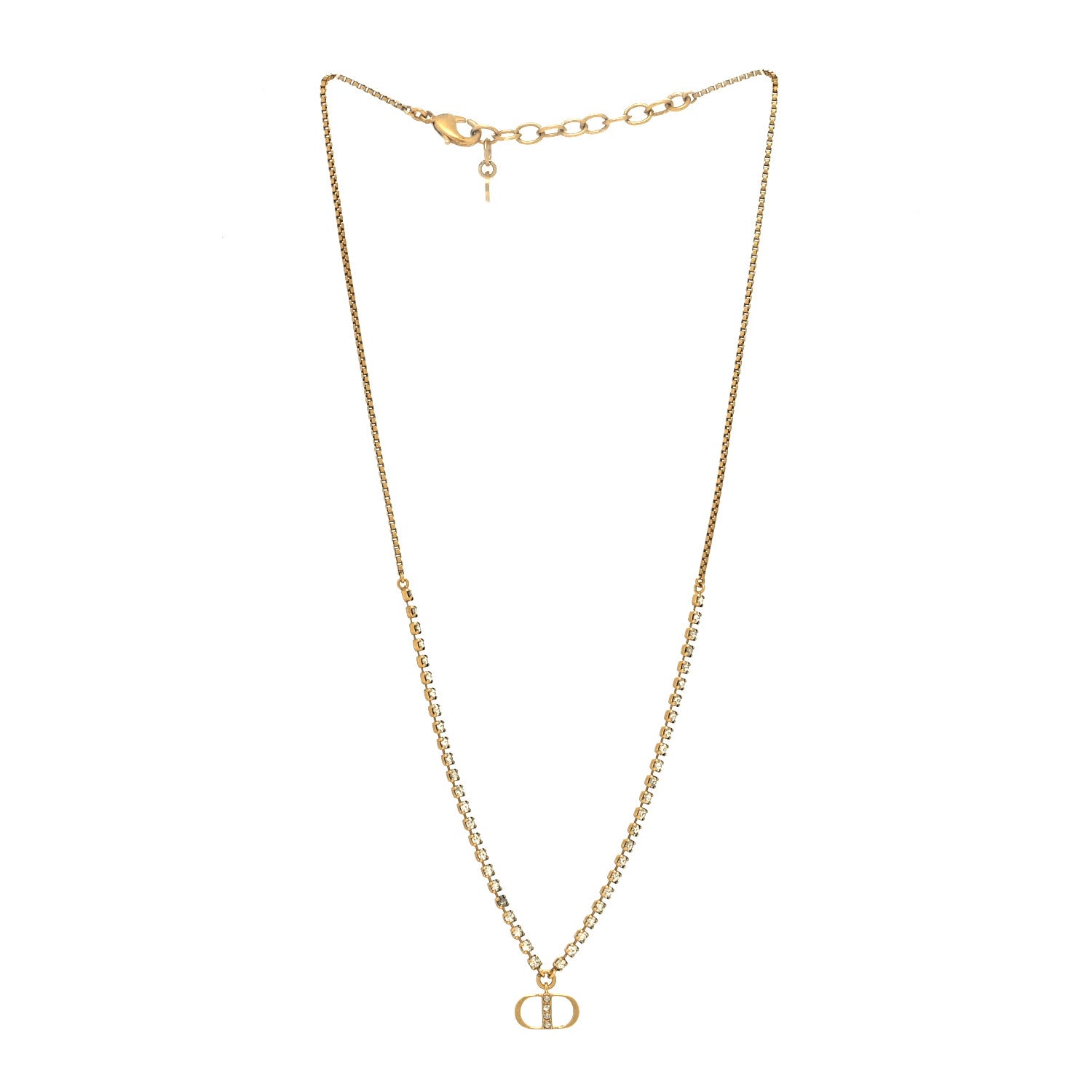 Christian Dior Metal Crystal Petite CD Necklace Gold 3 of 6