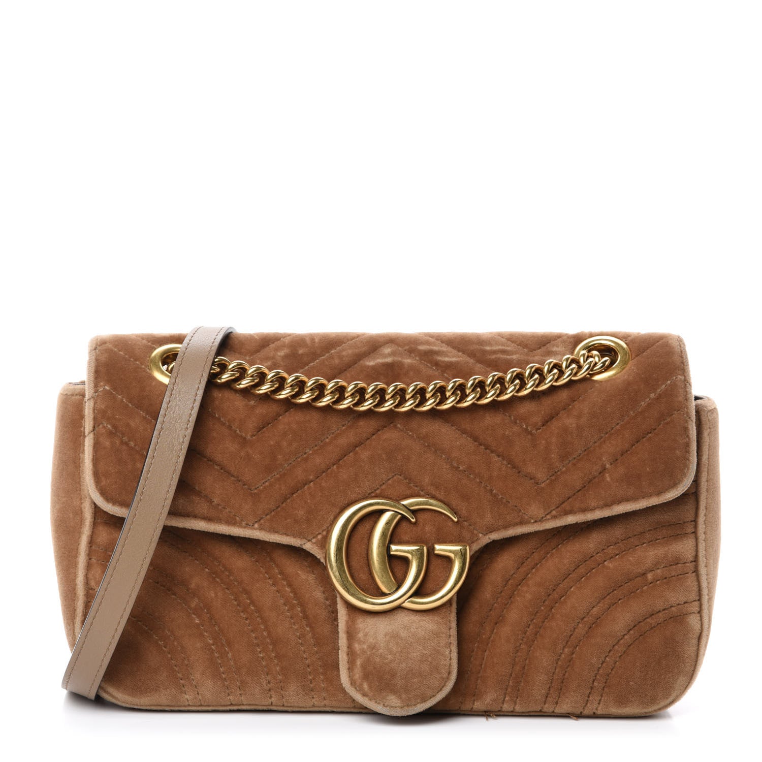 Gucci Velvet Matelasse Small GG Marmont Shoulder Bag Taupe 1 of 14