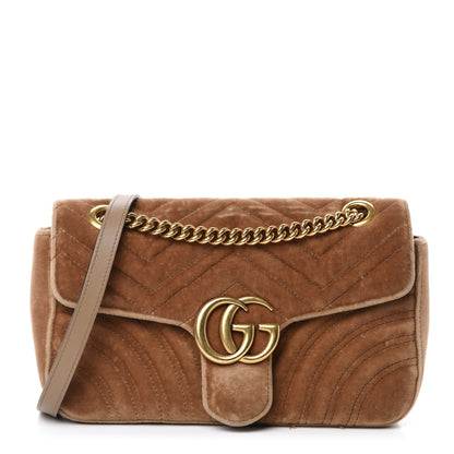 Gucci Velvet Matelasse Small GG Marmont Shoulder Bag Taupe 1 of 14