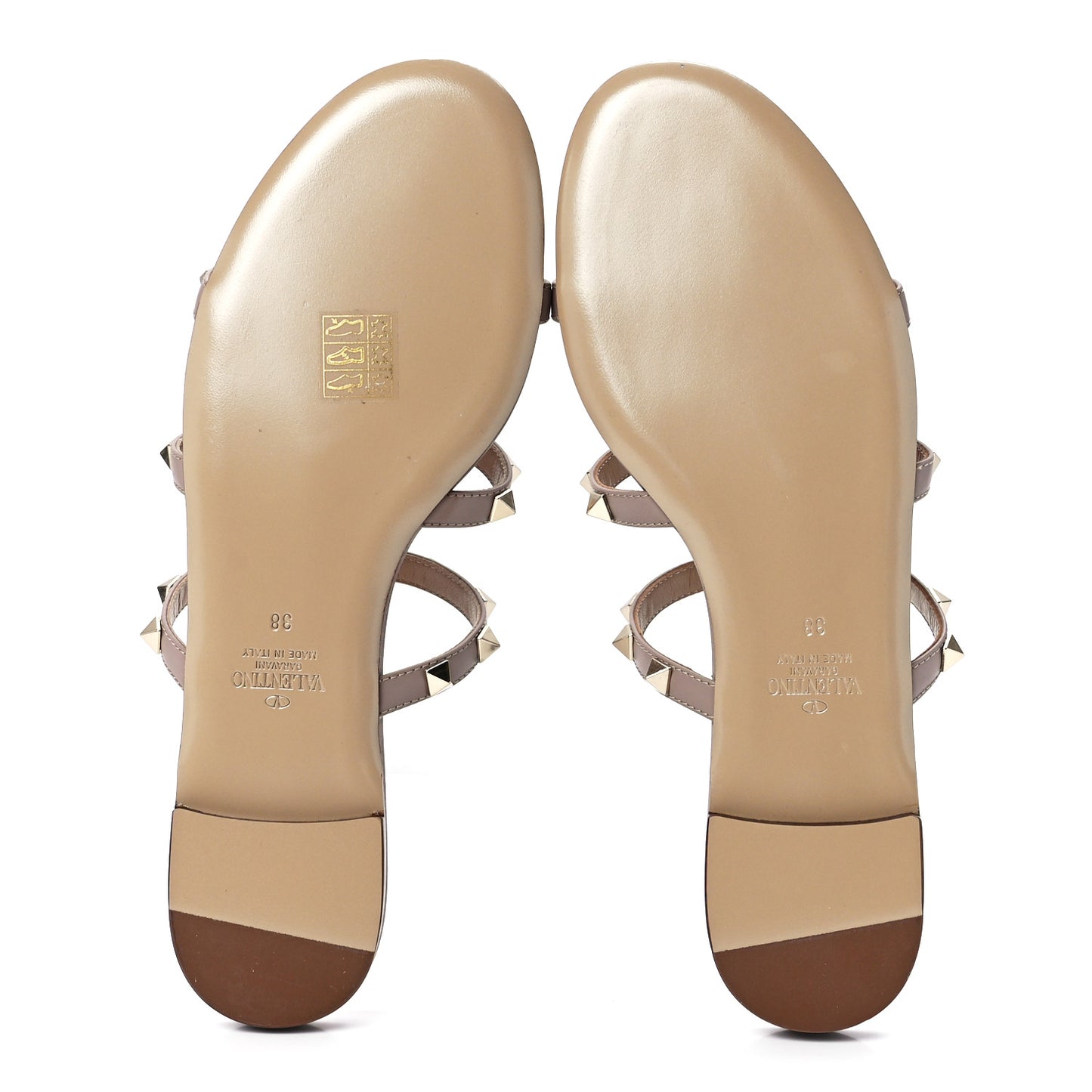 Nappa Rockstud Caged Flat Slide Sandals 38 Poudre