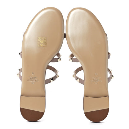 Valentino Garavani Nappa Rockstud Caged Flat Slide Sandals 38 Poudre 5 of 8