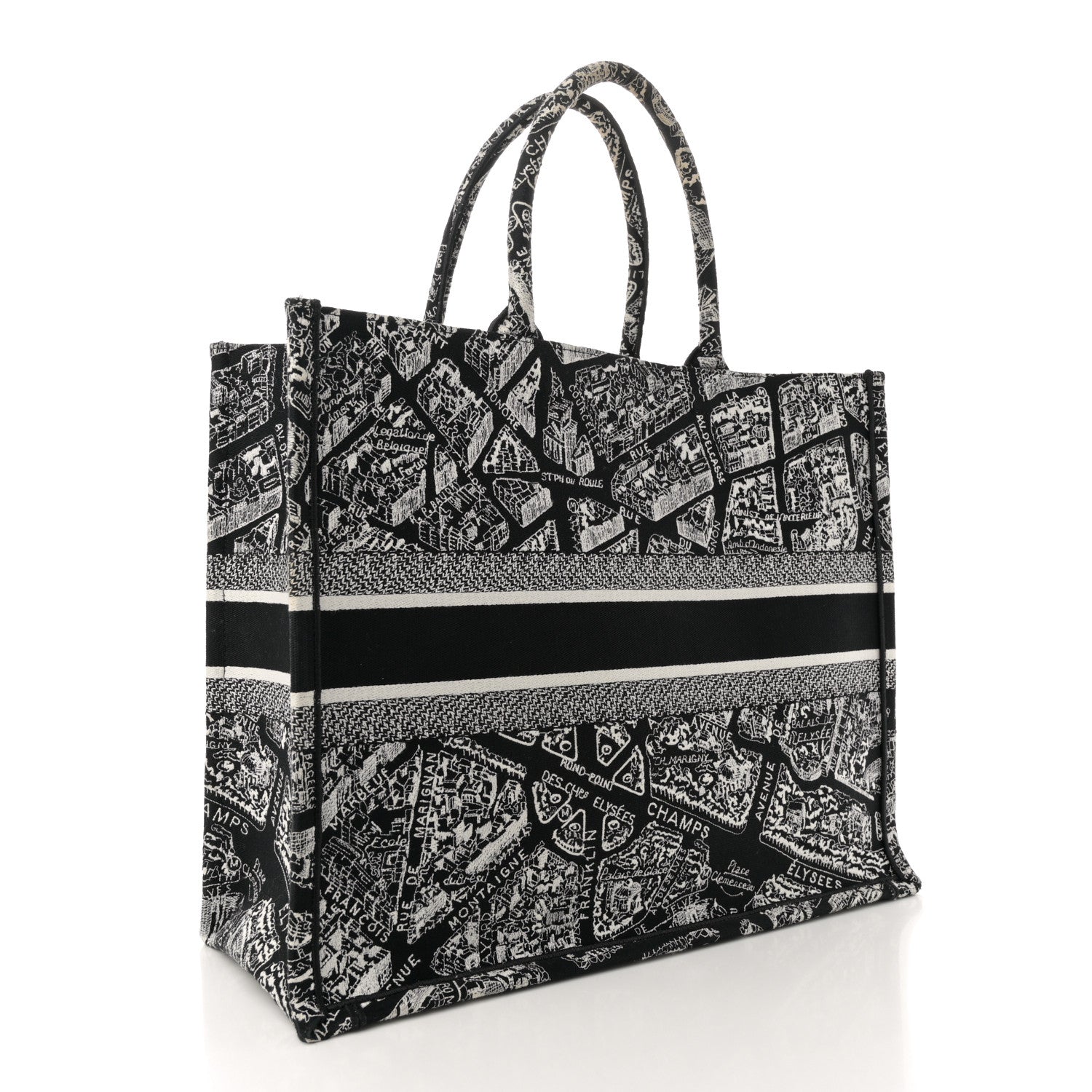 Christian Dior Canvas Embroidered Large Plan De Paris Book Tote Black White 3 of 10