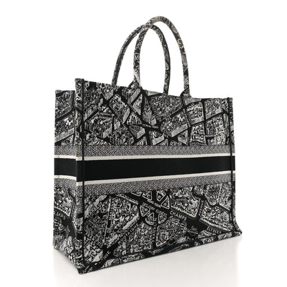 Christian Dior Canvas Embroidered Large Plan De Paris Book Tote Black White 3 of 10