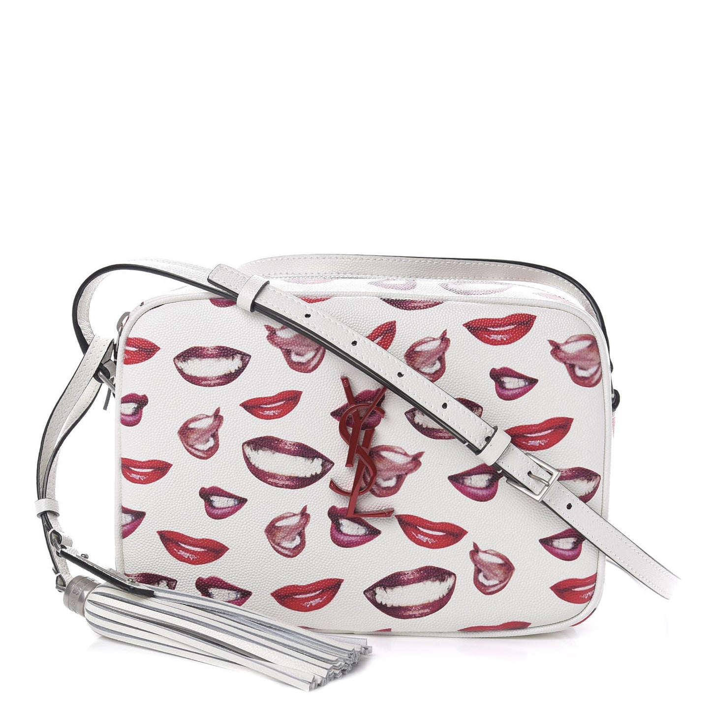 Grain De Poudre Lips Print Medium Classic Monogram Camera Bag White Red