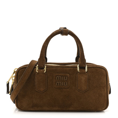 Miu Miu Suede Padded Regular Arcadie Top Handle Bag Cocoa Brown 1 of 9