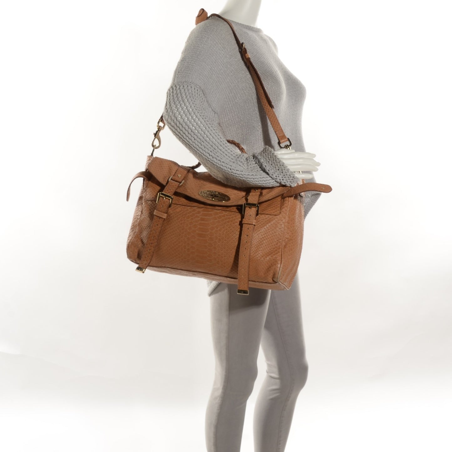 Silky Calfskin Snake Print Oversized Alexa Deer Brown