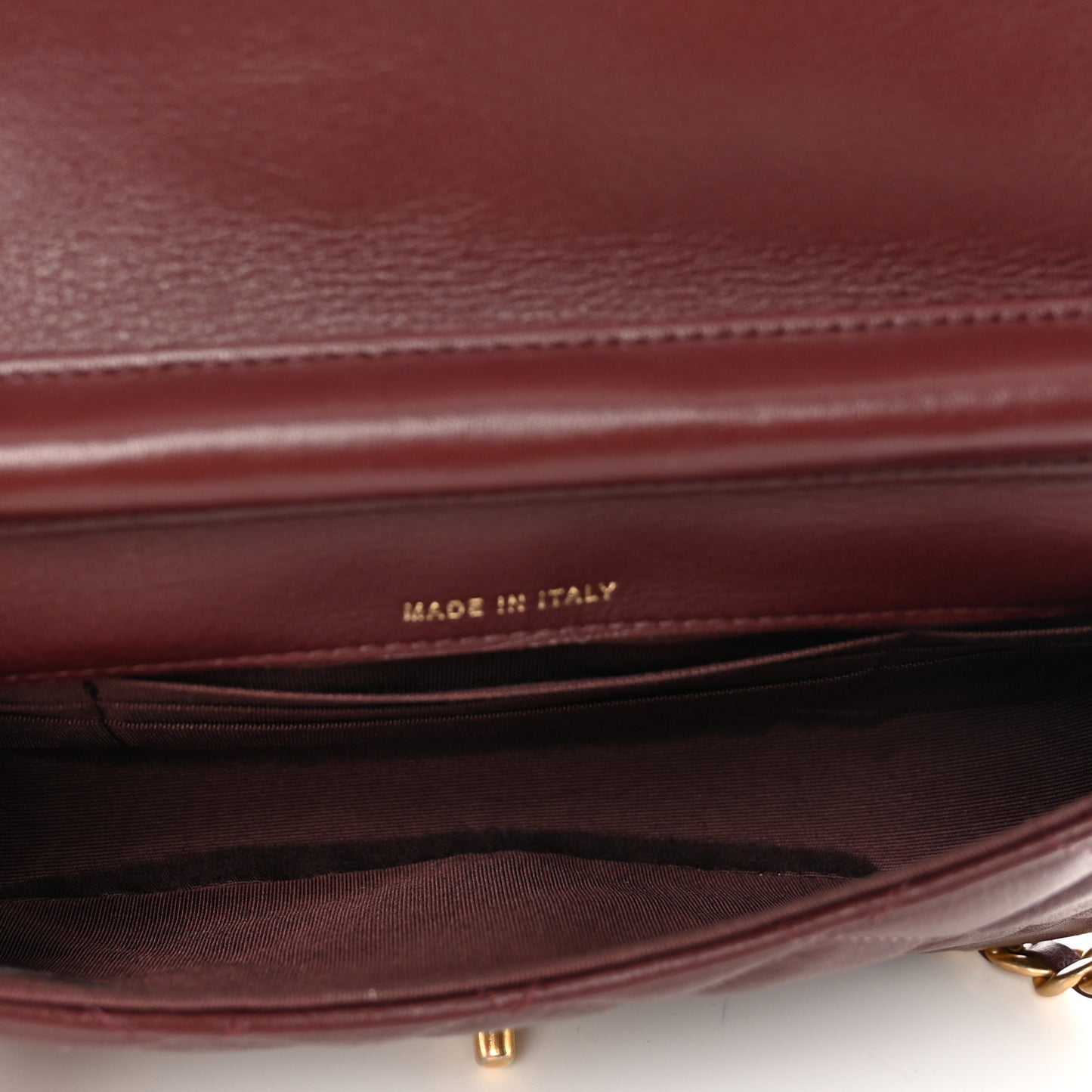 Calfskin Quilted Coco Mail Clutch With Chain Burgundy