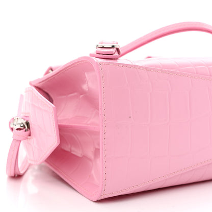 Balenciaga Semi Shiny Calfskin Crocodile Embossed Neo Classic Silver Hardware Mini City Pink 9 of 10
