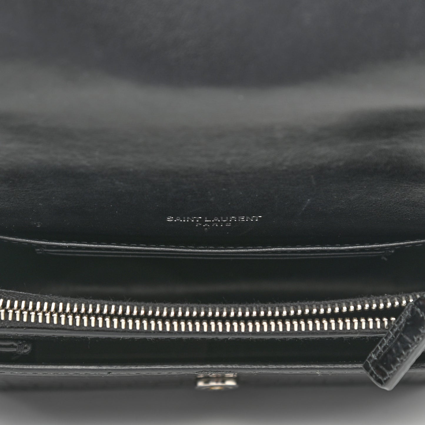 Calfskin Crocodile Embossed Monogram Sunset Chain Wallet Black