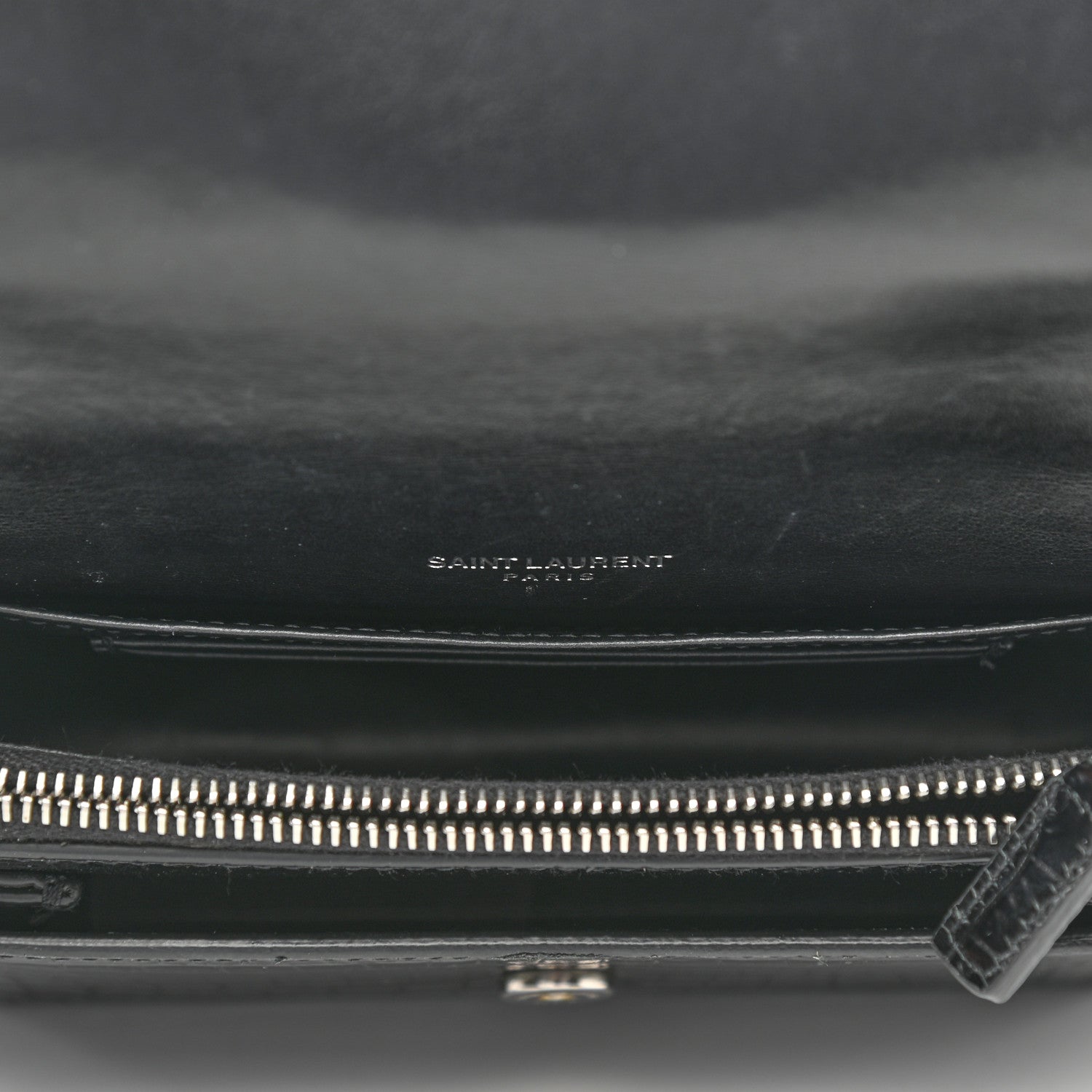 Saint Laurent Calfskin Crocodile Embossed Monogram Sunset Chain Wallet Black 5 of 10