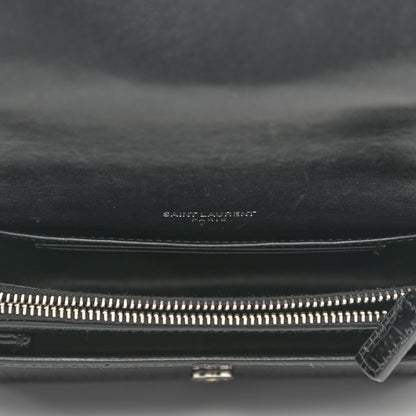 Saint Laurent Calfskin Crocodile Embossed Monogram Sunset Chain Wallet Black 5 of 10