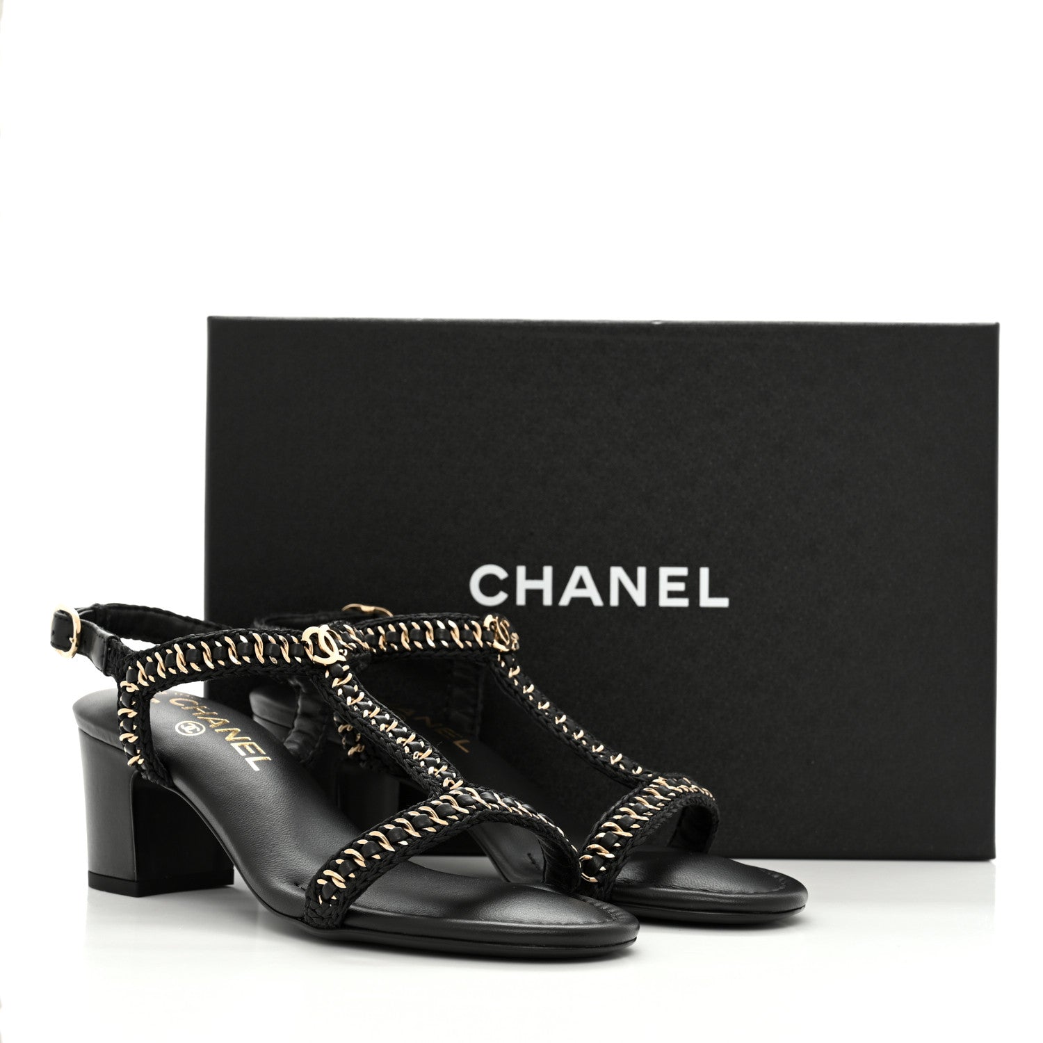 Chanel Lambskin CC Chain Braided Sandals 37 Black 11 of 11