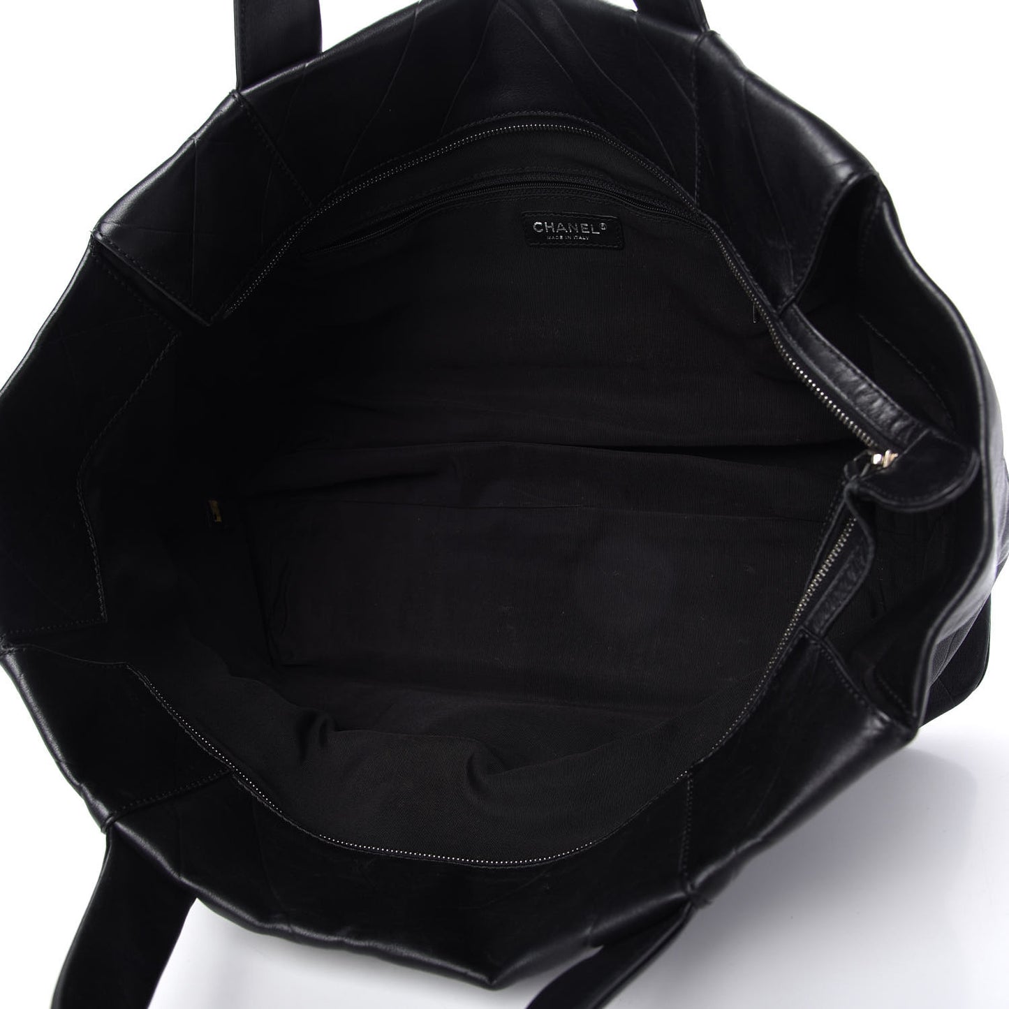 Calfskin Chevron CC All Day Long Tote Black