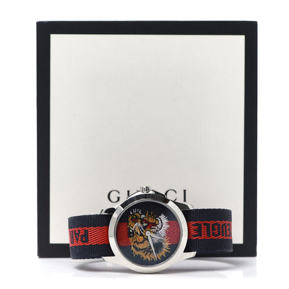 Gucci Stainless Steel Nylon 38mm Le Marche Des Merveilles Tiger Quartz Watch Navy 5 of 5