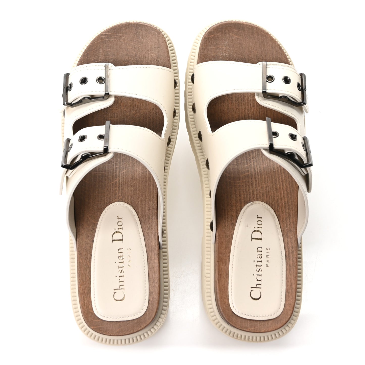 Calfskin Diorquake Buckled Lug Sole 15mm Sandals 38 White