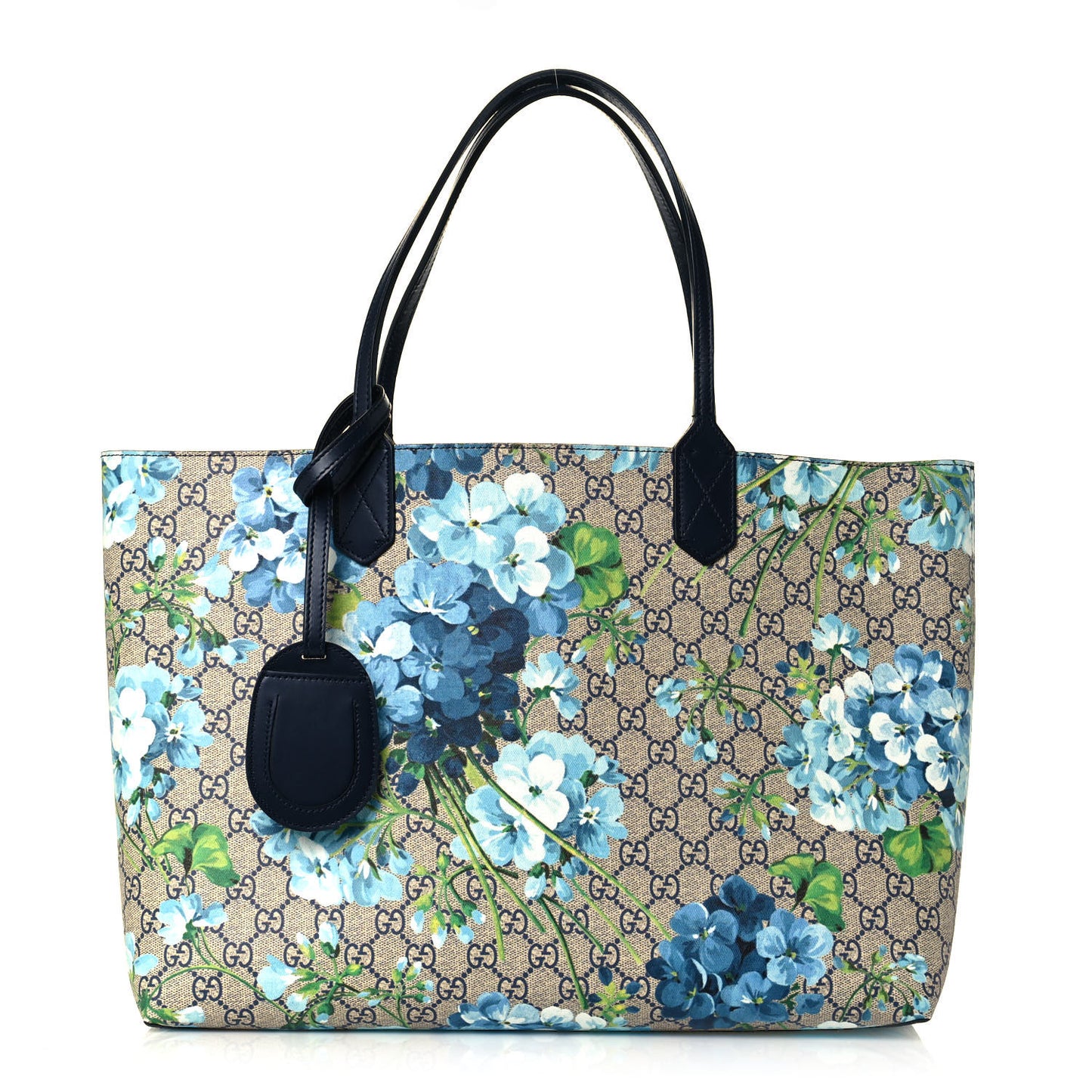 GG Supreme Monogram Blooms Medium Reversible Tote Beige Blue Navy