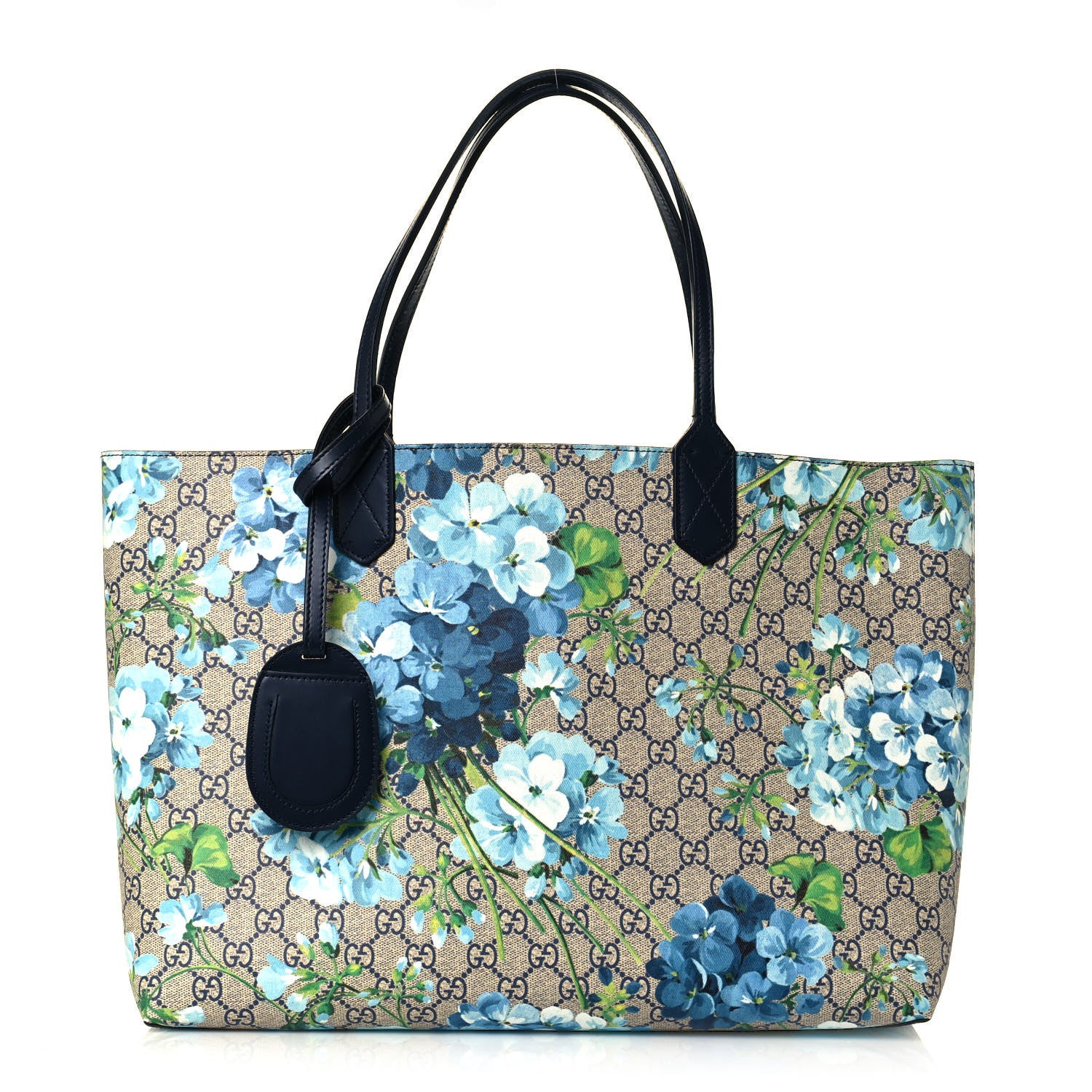 Gucci GG Supreme Monogram Blooms Medium Reversible Tote Beige Blue Navy 1 of 19
