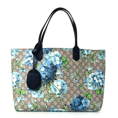 Gucci GG Supreme Monogram Blooms Medium Reversible Tote Beige Blue Navy 1 of 19