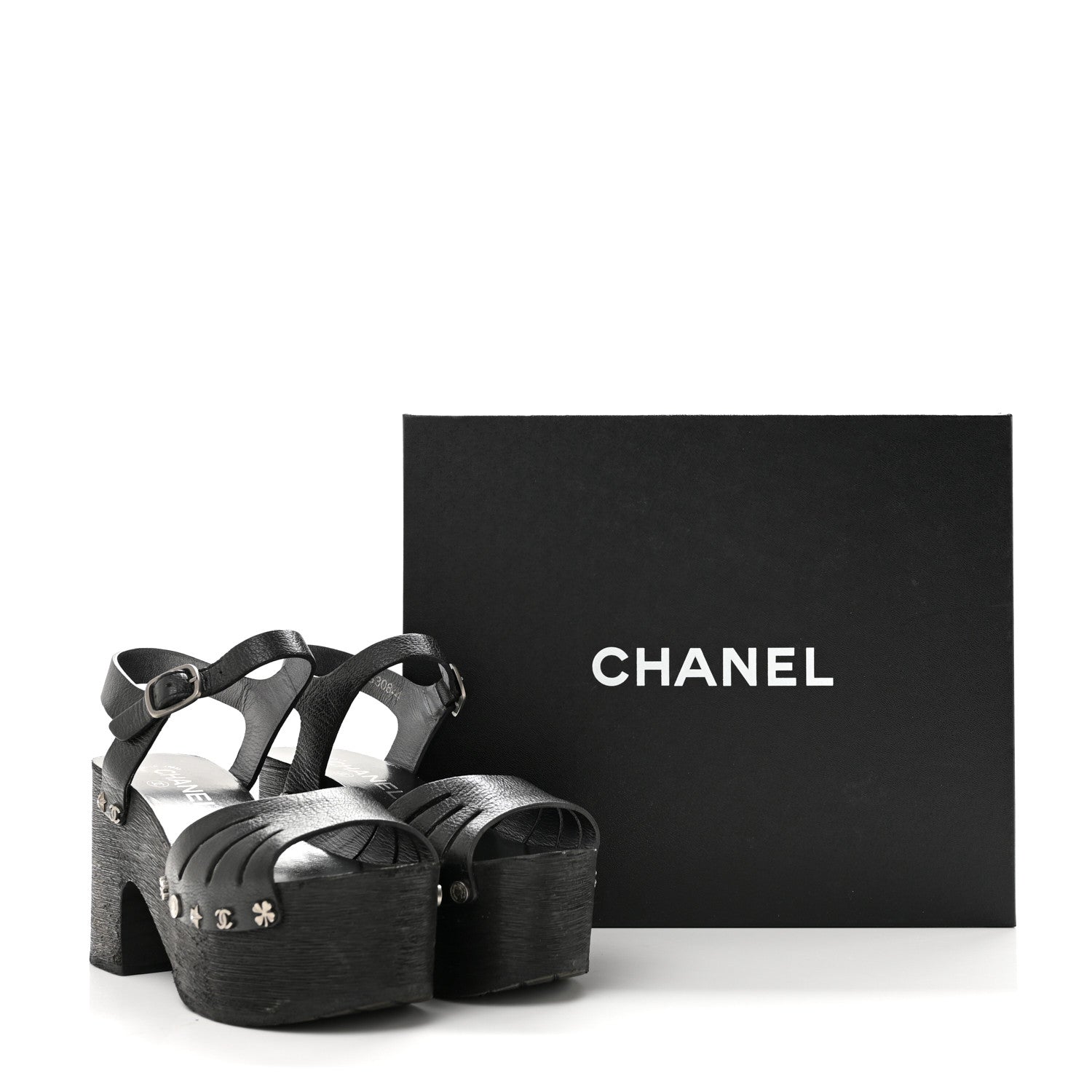 Chanel Goatskin Studded Platform Sandals 35 Black 10 of 10