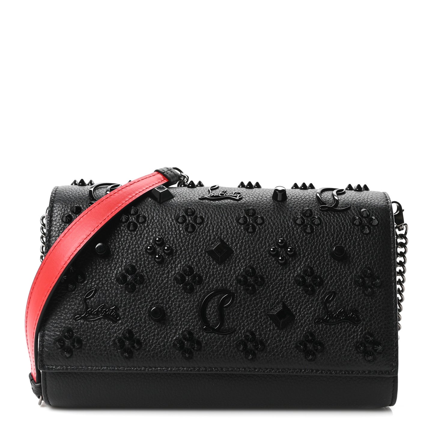 Calfskin Spikes Loubinthesky Paloma Clutch Black