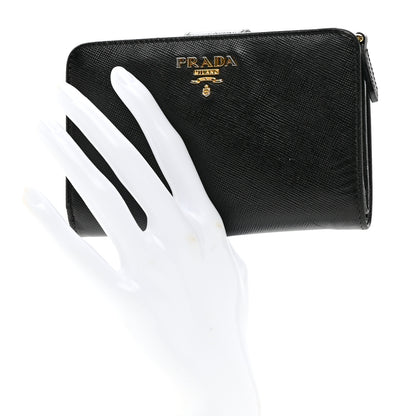 Prada Saffiano Metal Compact Wallet Black 2 of 8