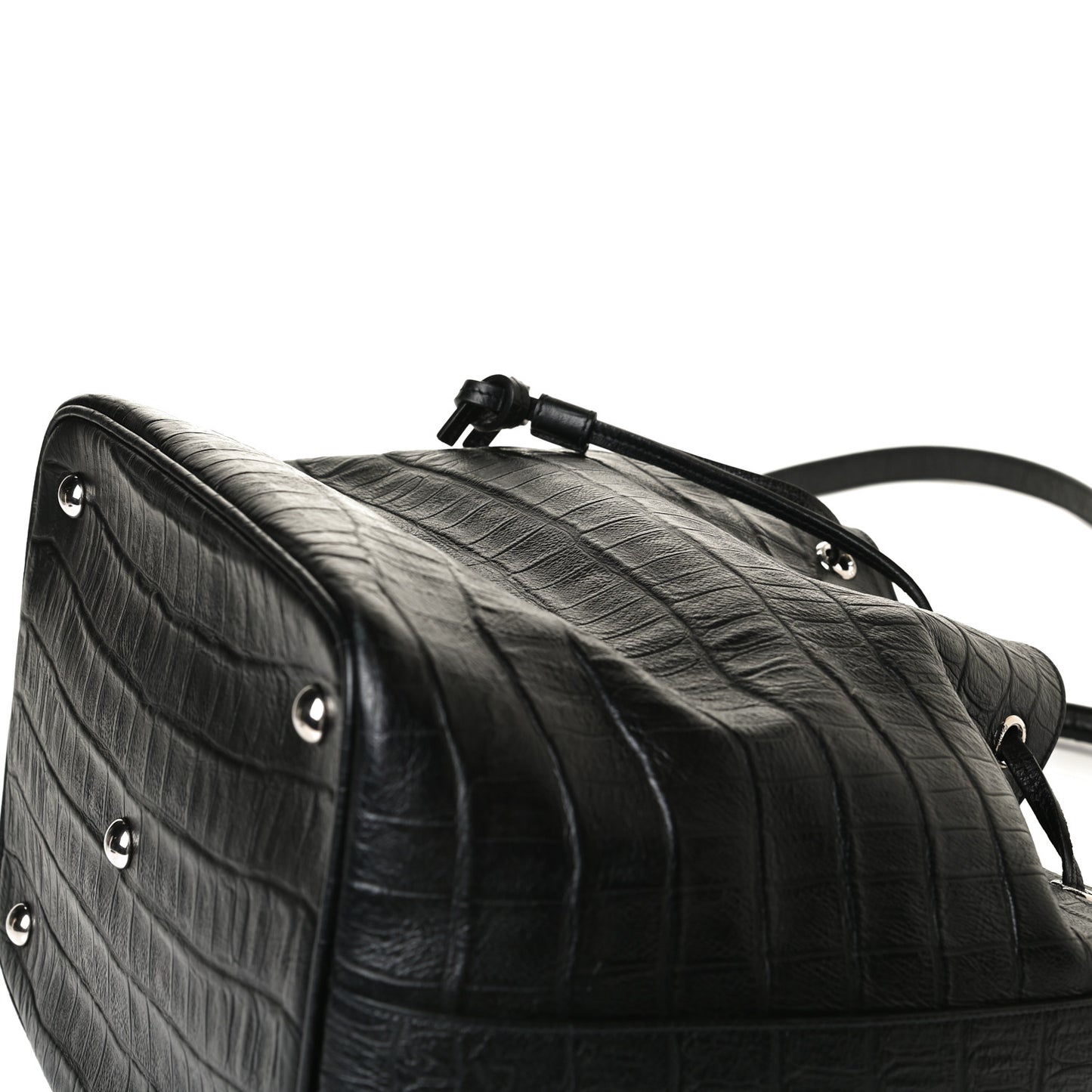 Calfskin Crocodile Embossed Large Emmanuelle Bucket Bag Black