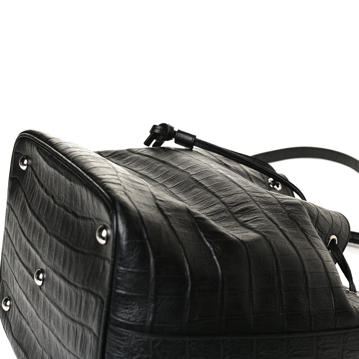 Saint Laurent Calfskin Crocodile Embossed Large Emmanuelle Bucket Bag Black 27 of 31