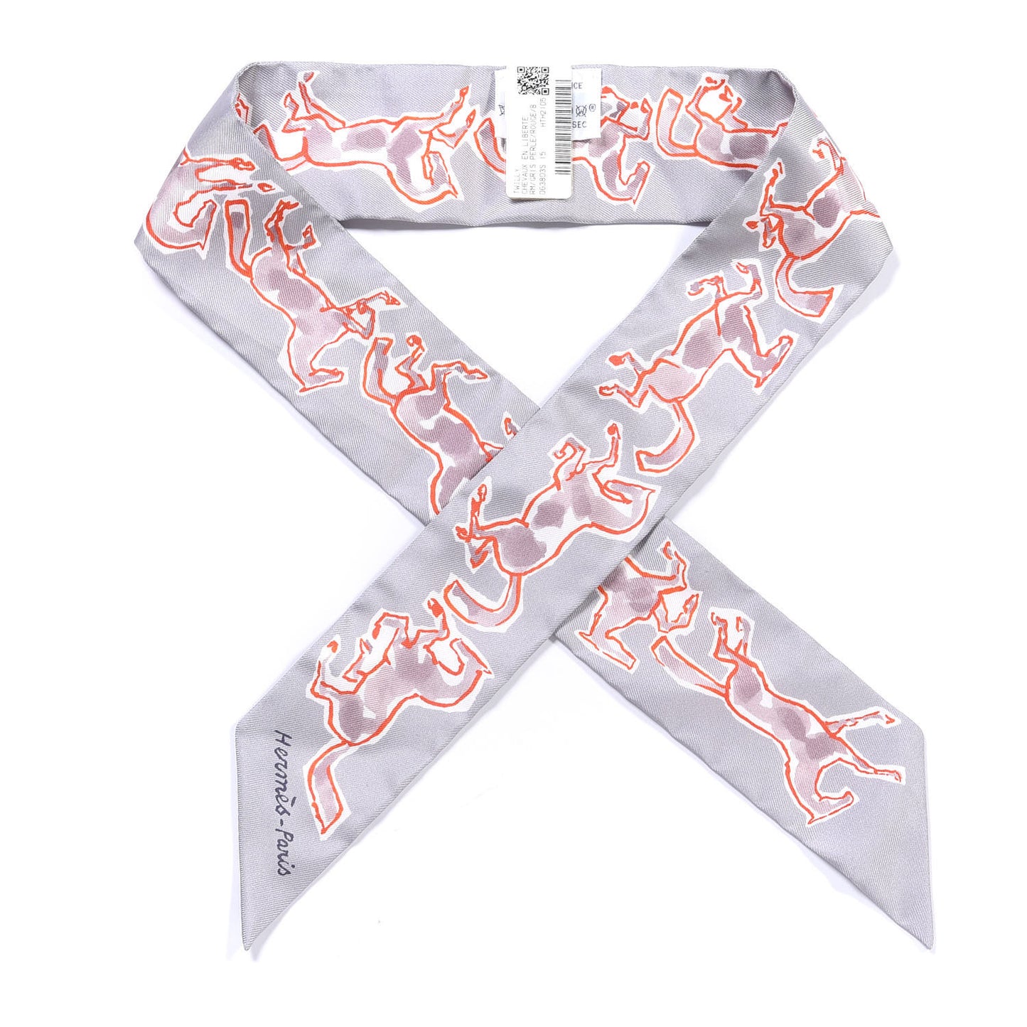 Silk Chevaux En Liberte Twilly Gris Perle Rouge White