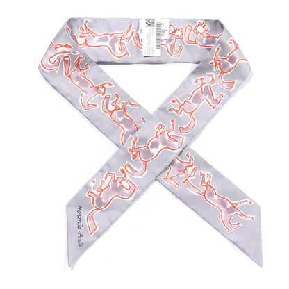 Hermes Silk Chevaux En Liberte Twilly Gris Perle Rouge White 1 of 4