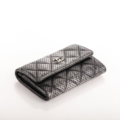 Chanel Metallic Calfskin Perforated Quilted Card Holder Grey 4 of 8