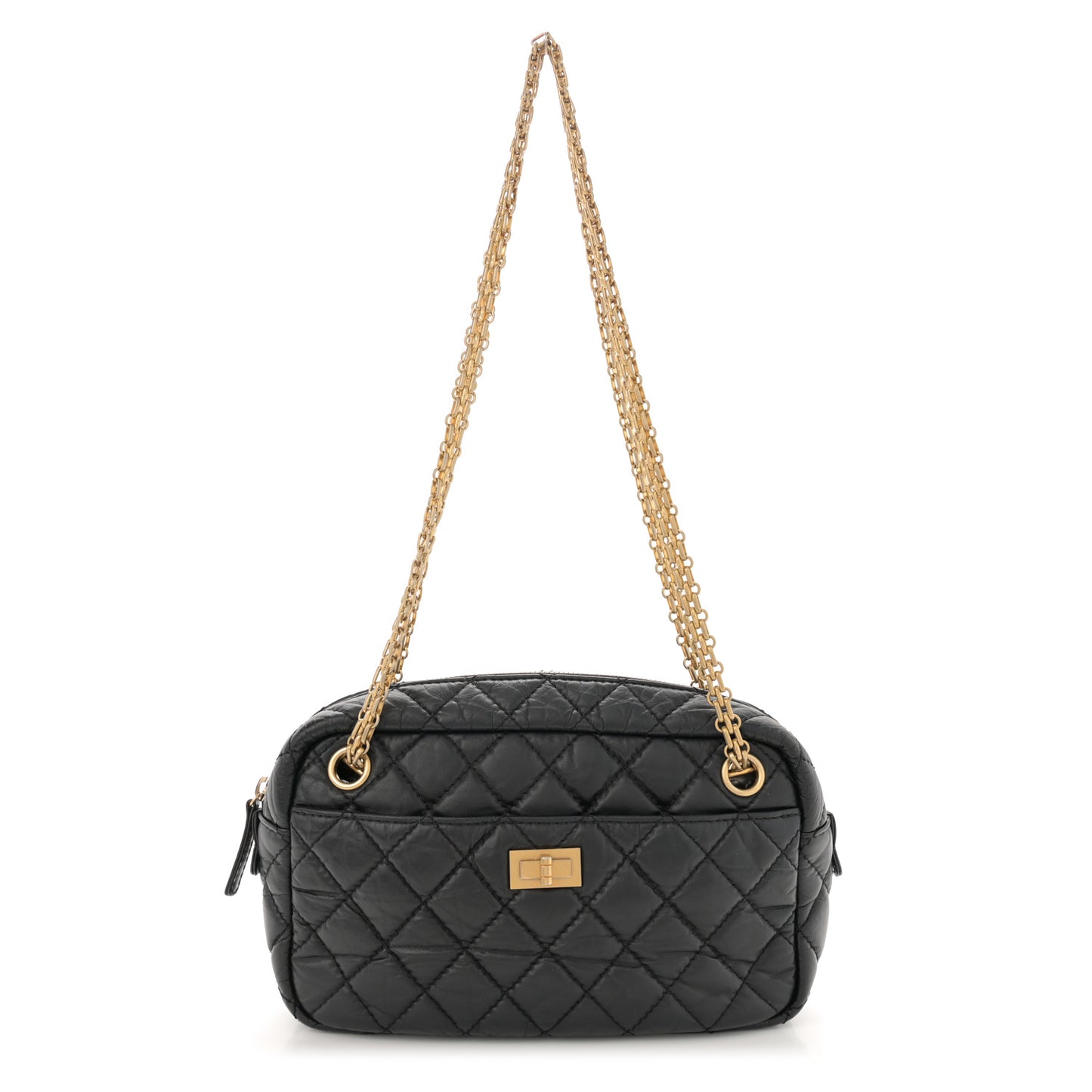 Aged Calfskin Quilted Small Reissue Camera Case Black