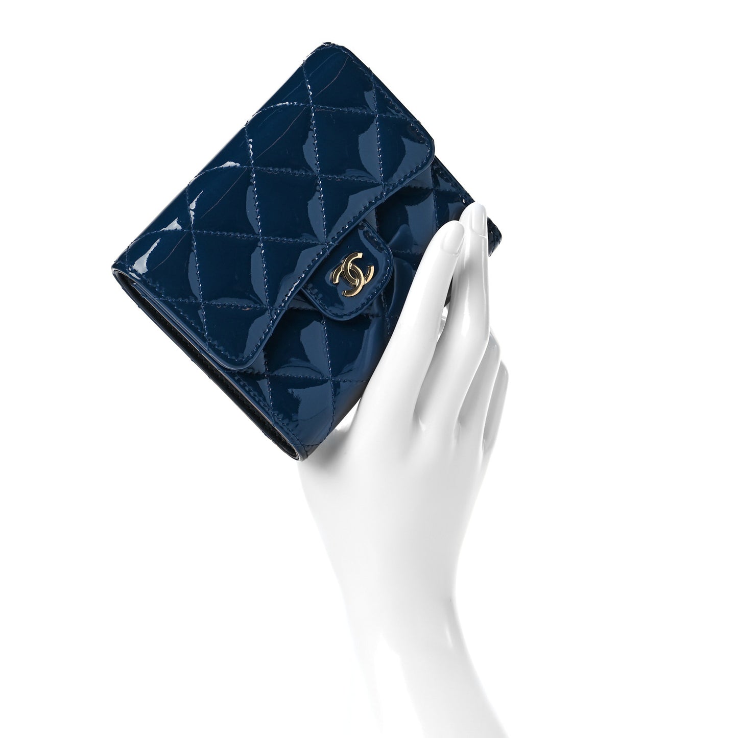 Patent Quilted Compact Flap Wallet Navy
