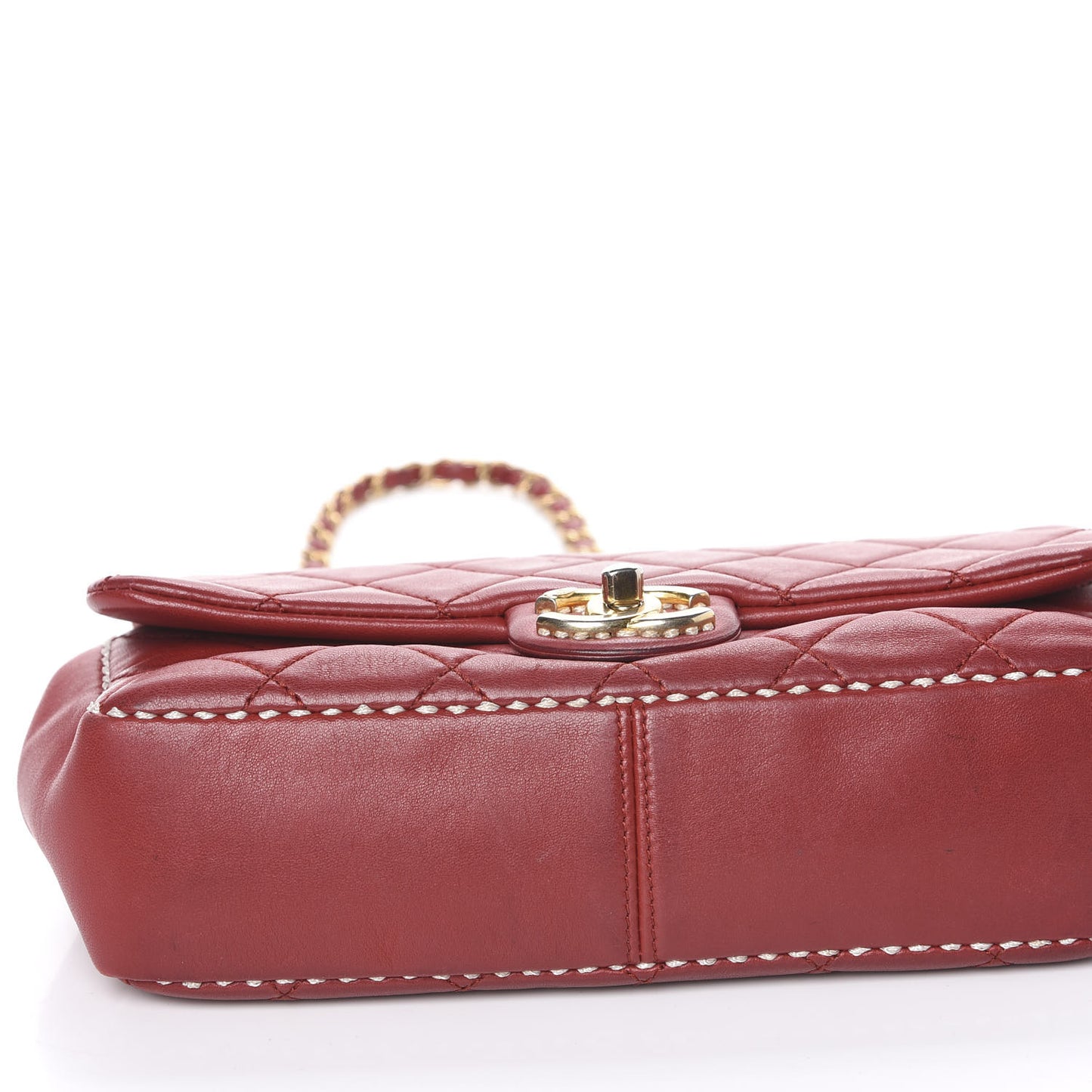 Lambskin Quilted Medium Contrast Stitch Flap Red