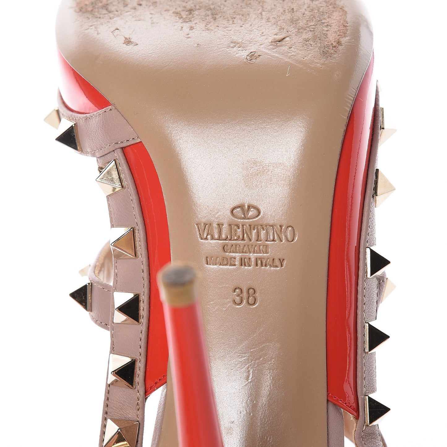 Patent Nappa Rockstud Ankle Strap 100mm Pumps 36.5 Deep Orange Poudre