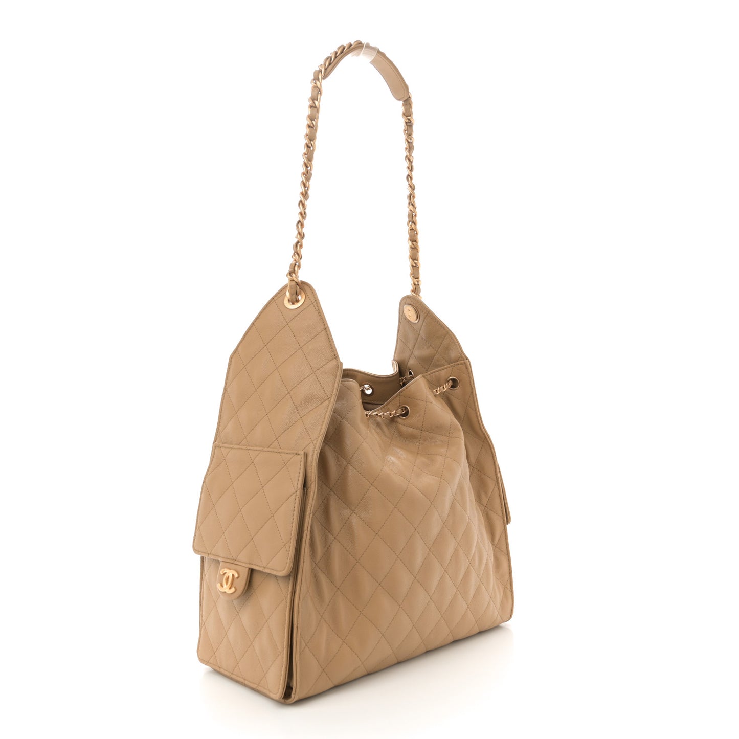 Caviar Quilted Medium Chanel 25 Handbag Dark Beige