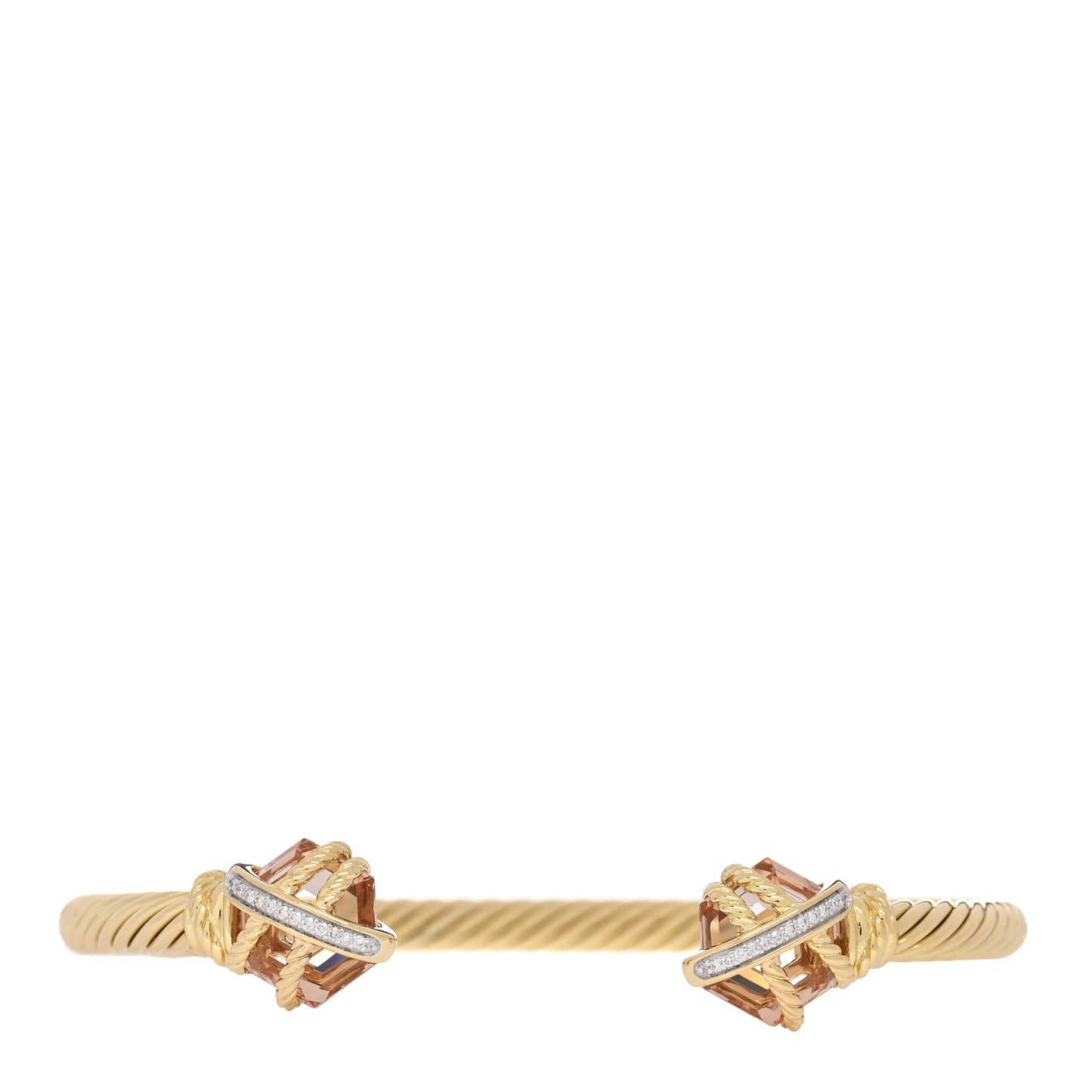 18K Yellow Gold Morganite Diamond 4mm Cable Wrap Bracelet