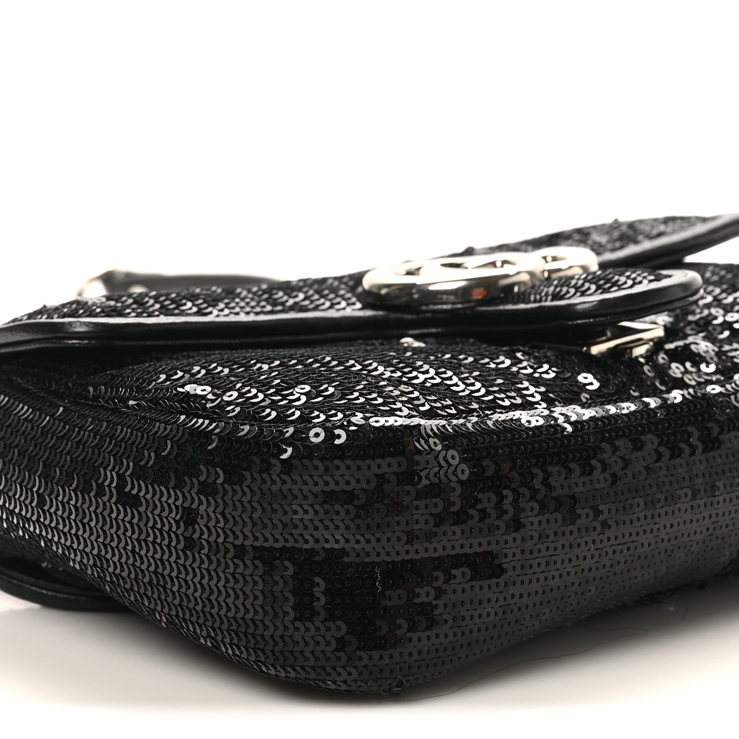 Gucci Sequin Matelasse Diagonal Mini GG Marmont Shoulder Bag Black 9 of 10