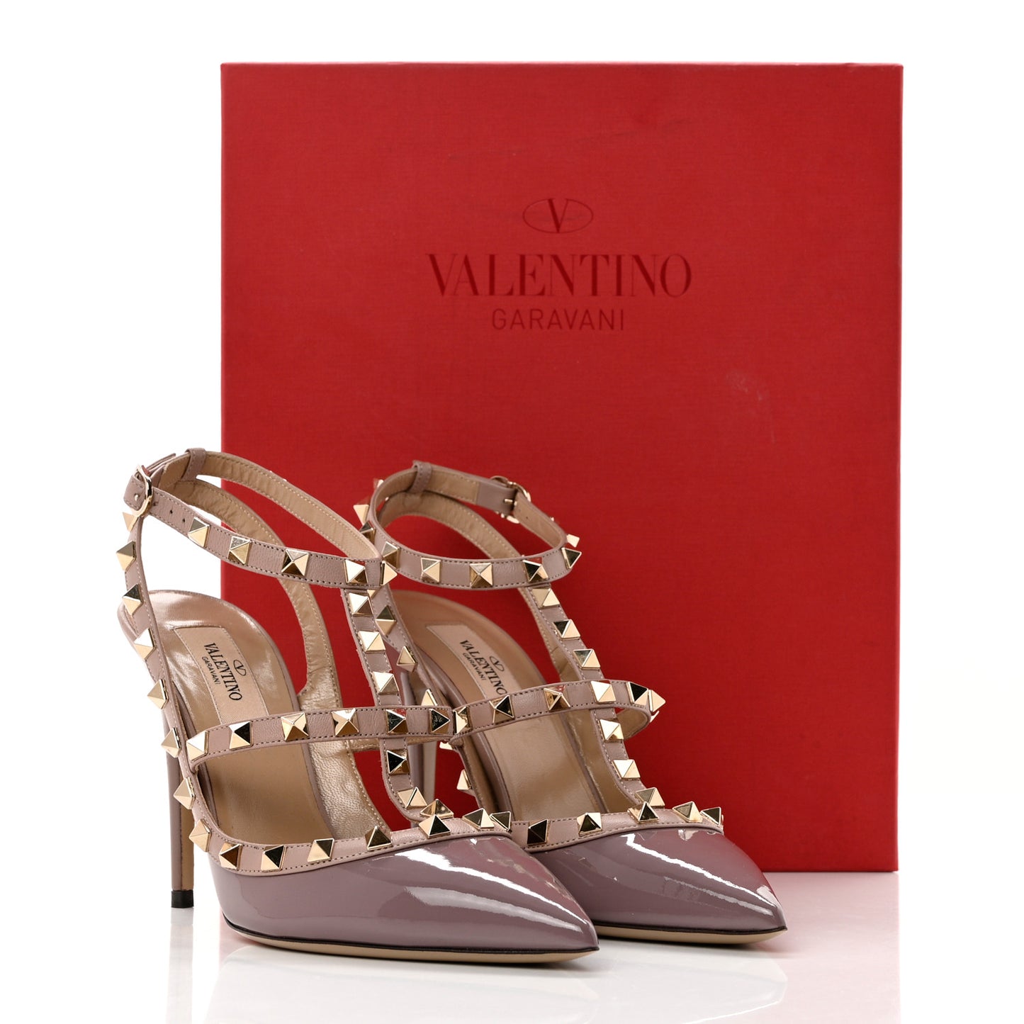 Patent Nappa Rockstud Ankle Strap 100mm Pumps 37 Dark Mauve Poudre