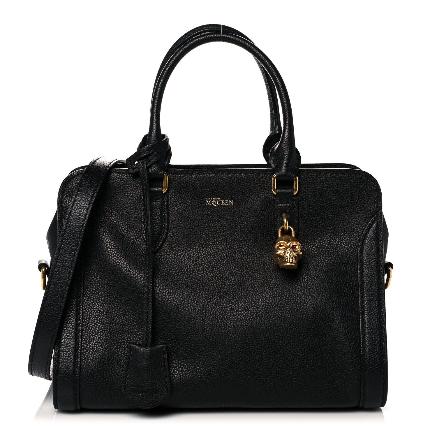 Alexander McQueen Pebbled Calfskin Small Skull Padlock Zip Around Tote Black 1 of 12